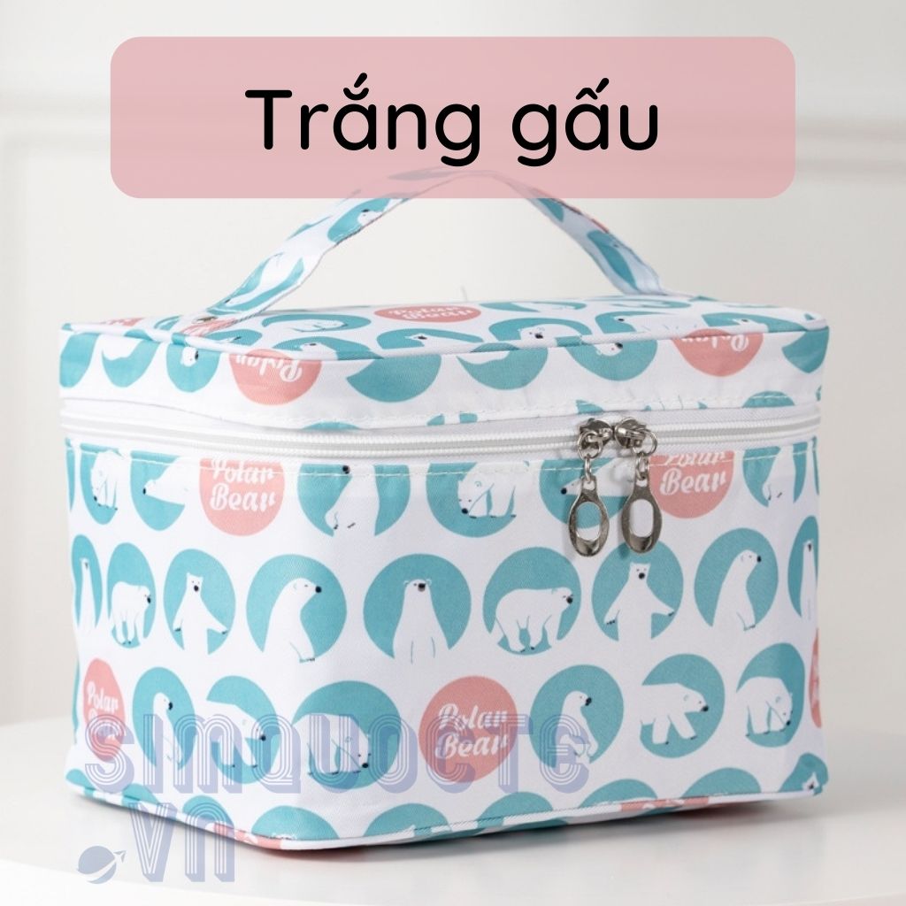 Túi Đựng Mỹ Phẩm Đồ Trang Điểm Xách Tay Hình Hộp Họa Tiết Bắt Mắt