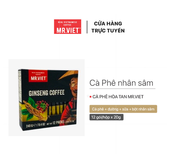Cà phê hoà tan Nhân Sâm - cà phê hoà tan MR.VIET ( 12 gói / hộp)