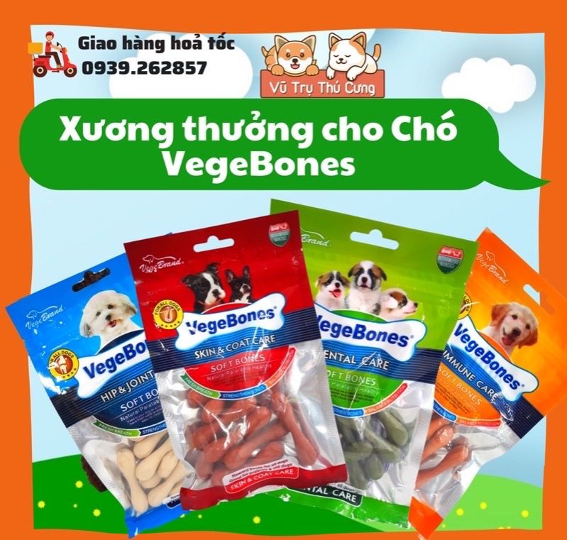 Xương thưởng mềm cho Chó gặm sạch răng, bổ sung dinh dưỡng VegeBones 60g