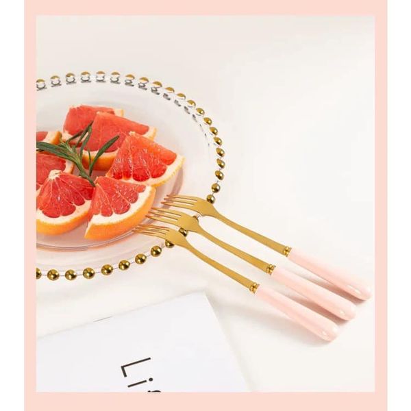 Set cốc dĩa 6 xiên gốm sứ