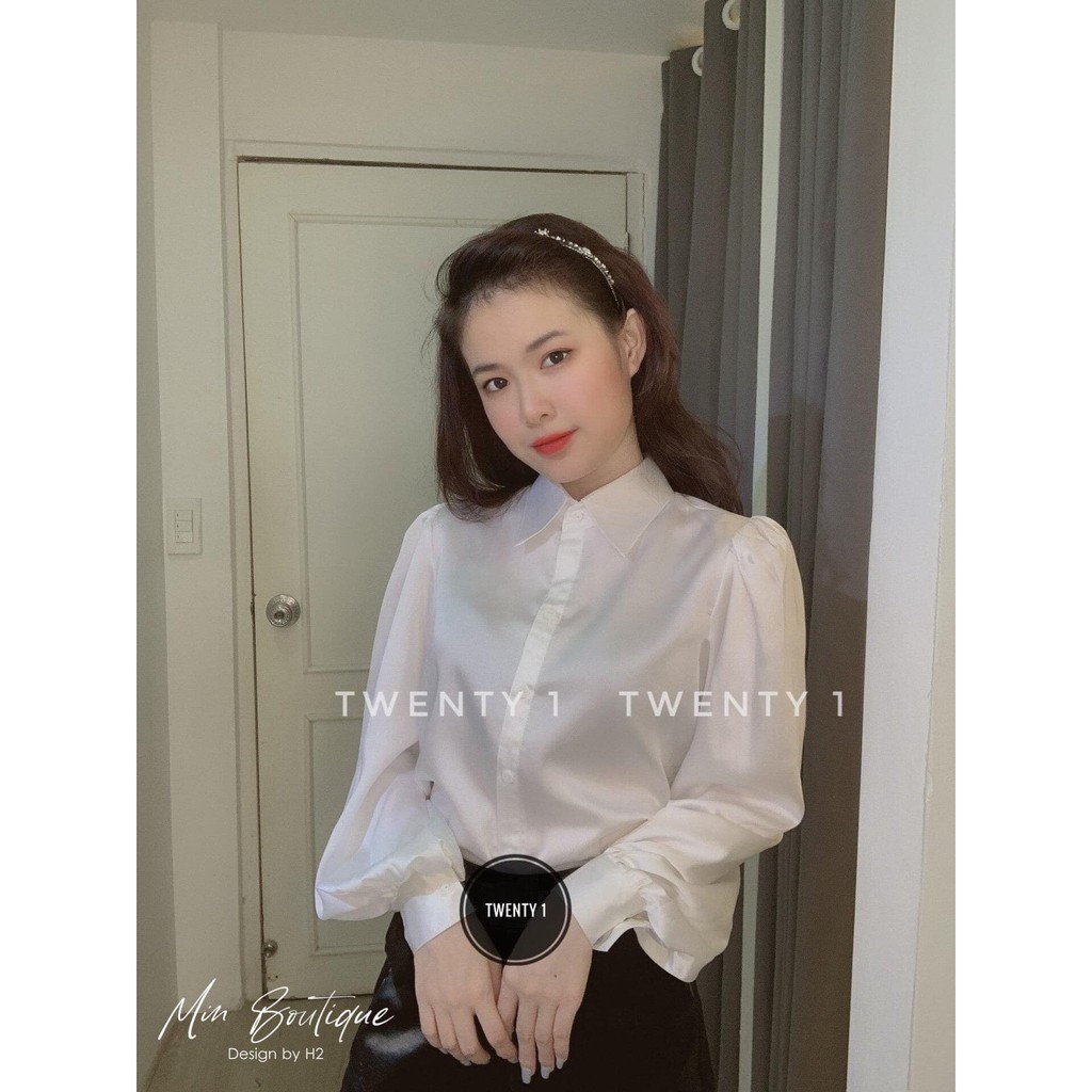 Áo sơ mi LỤA TRẮNG TAY BỒNG phong cách duyên dáng