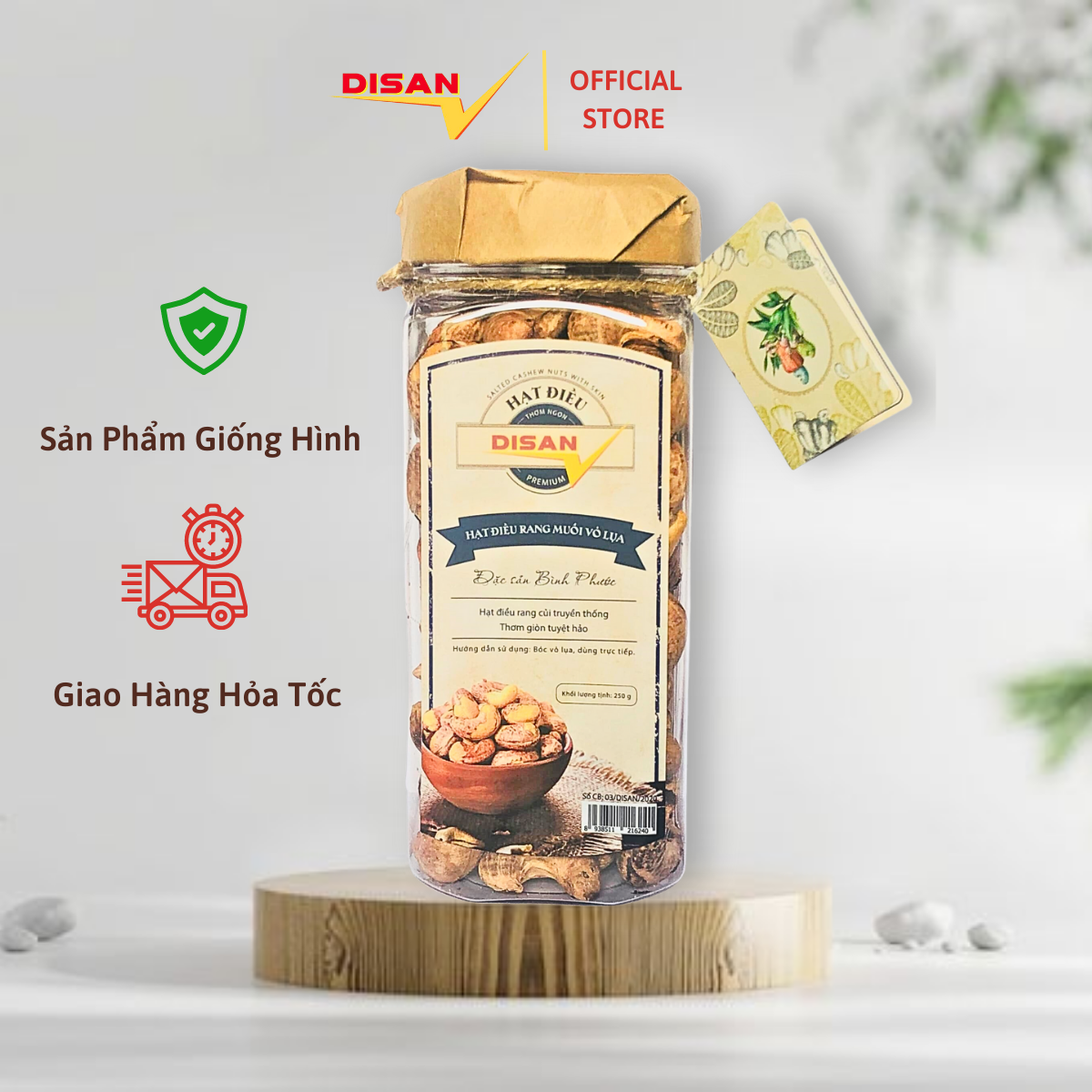 HẠT ĐIỀU RANG MUỐI VỎ LỤA DISAN Chính gốc Bình Phước 250gr