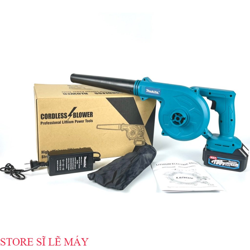 Máy thổi bụi cầm tay dùng pin Makita, máy thổi hút bụi công suất lớn 680W, máy thổi bụi pin 10cell MAù đỏ