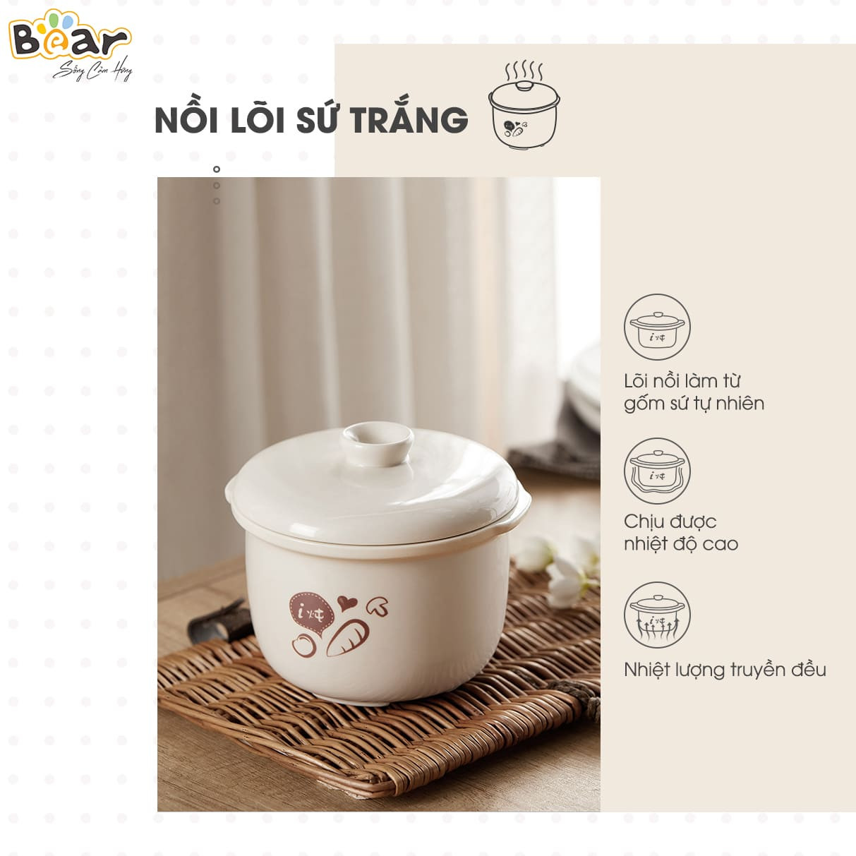 Nồi nấu chậm Bear 0.8 lít SUBE001 - Bản Quốc Tế [ Chính Hãng ]