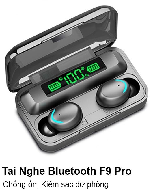 Tai Nghe Không Dây Bluetooth Amoi F9 PRO có đèn LED chống nước - chống ồn - Micro HD tự động kết nối  kèm sạc kiêm sạc dự phòng Bảo hành 1 ĐỔI 1