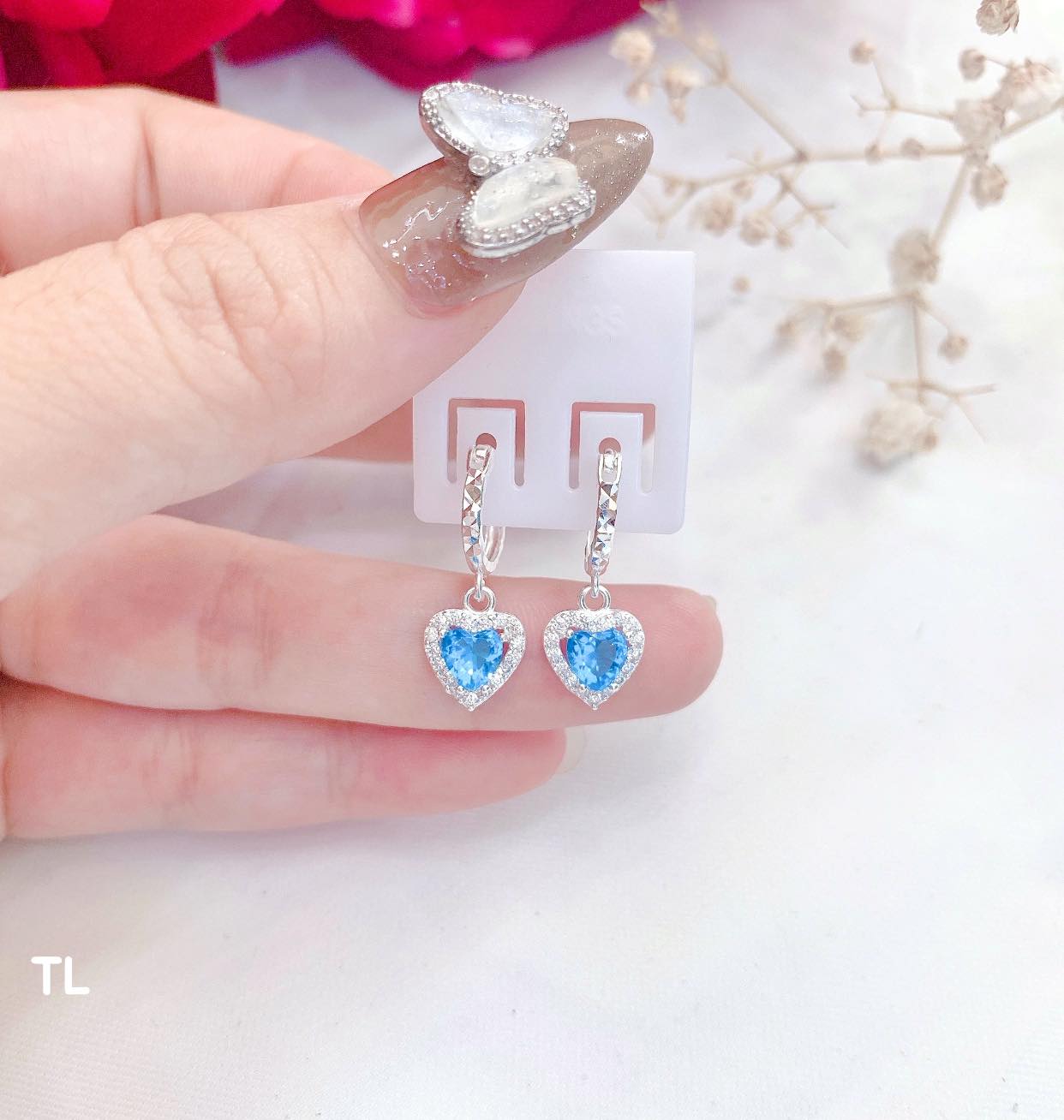 Bông tai trẻ em mặt trái tim chất liệu bằng bạc MS56g