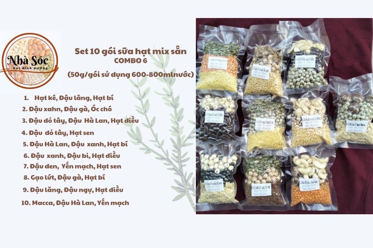 Set hạt dinh dưỡng làm sữa hạt [COMBO 10 NGÀY Mix sẵn 50g/gói]