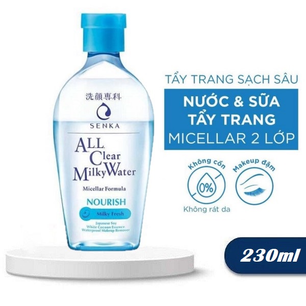 Nước tẩy trang senka 2 lớp 230ml sữa tẩy trang sạch sâu dịu mát senka all clear milky water nourish 230ml