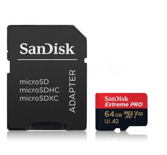 Memory card microSDXC SanDisk Extreme Pro V30 U3 4K A2 64GB R170MB/s W90MB/s (black Red)
