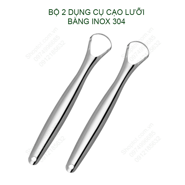 Bộ 2 dụng cụ cạo lưỡi bằng inox không gỉ giúp làm sạch bề mặt lưỡi cho hơi thở thơm mát