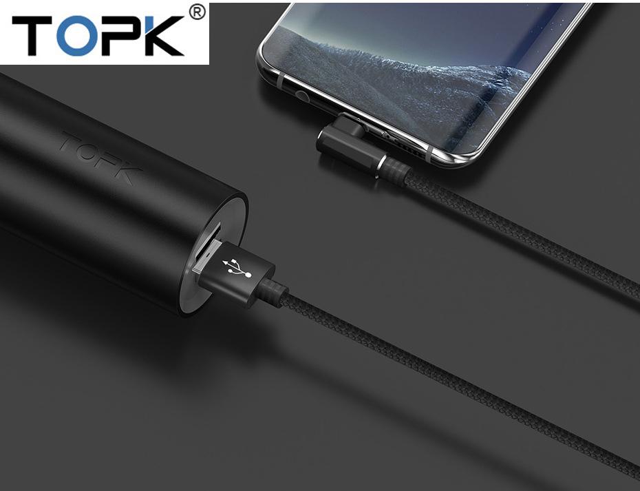 Cáp Sạc MICRO USB 2.4A  Kiểu L Dành Cho Game Thủ Dây Dù siêu bền TOPK