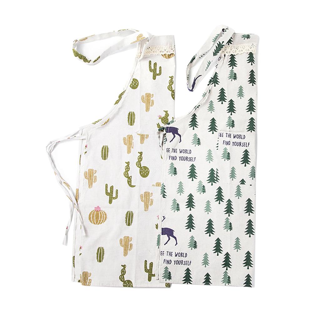 Unisex Adjustable Apron Nordic Cotton Linen Restaurant Gallery Overalls Christmas Tree Fawn Pattern Barbecue Cooking Women Bib