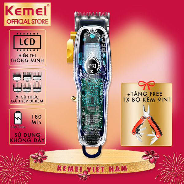 Tông đơ cắt tóc chuyên nghiệp KEMEI KM-2709PG màn hình LCD hiển thị thông minh,sử dụng sạc USB sạc nhanh pin trâu 3h, tăng đơ dùng cho gia đình, salon tiệm tóc barber - Hãng phân phối chính thức giá rẻ