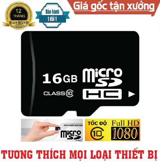 Thẻ nhớ micro SD 16G chất lượng, truy xuất dữ liệu cao Class 10 - BH 12 tháng
