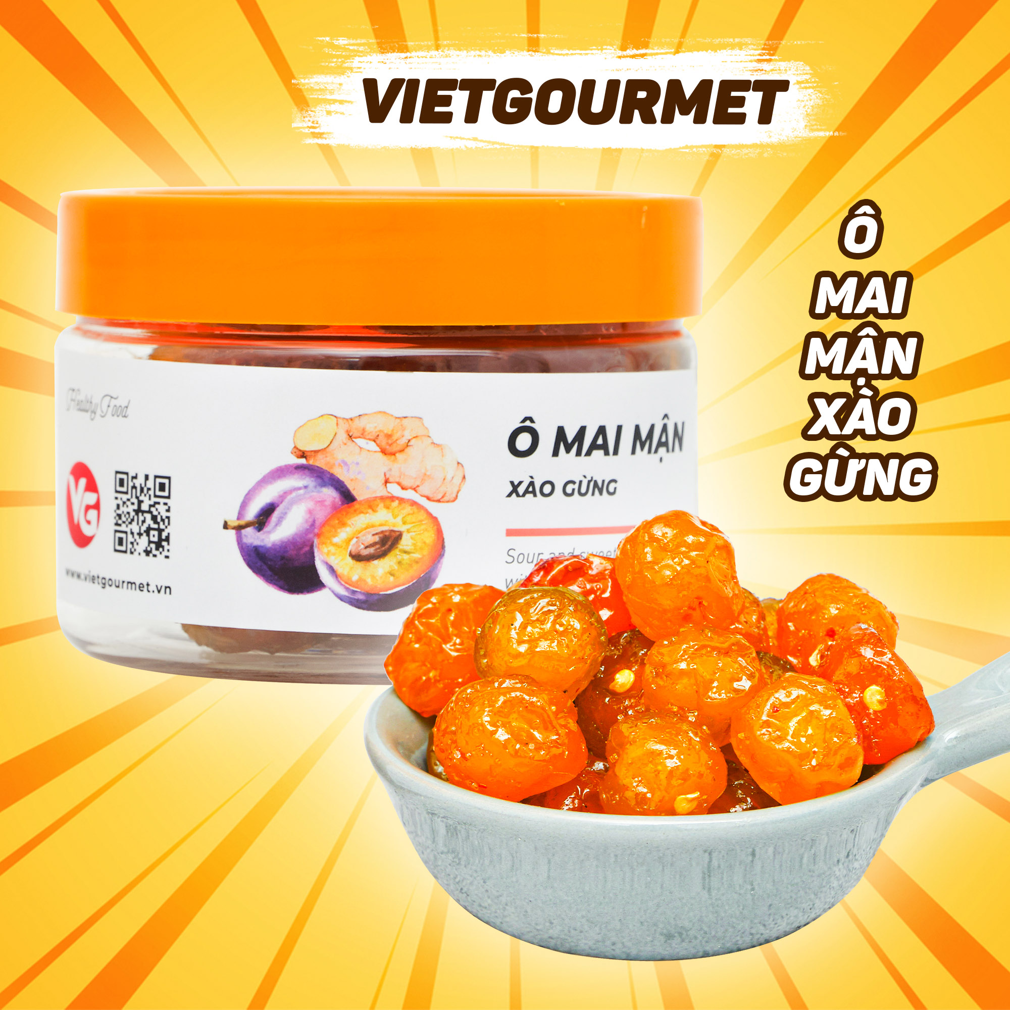 Ô mai mận xào gừng Vietgourmet chua ngọt cay 200g, Đặc Sản Hà Nội, đồ ăn vặt, quà tặng hấp dẫn