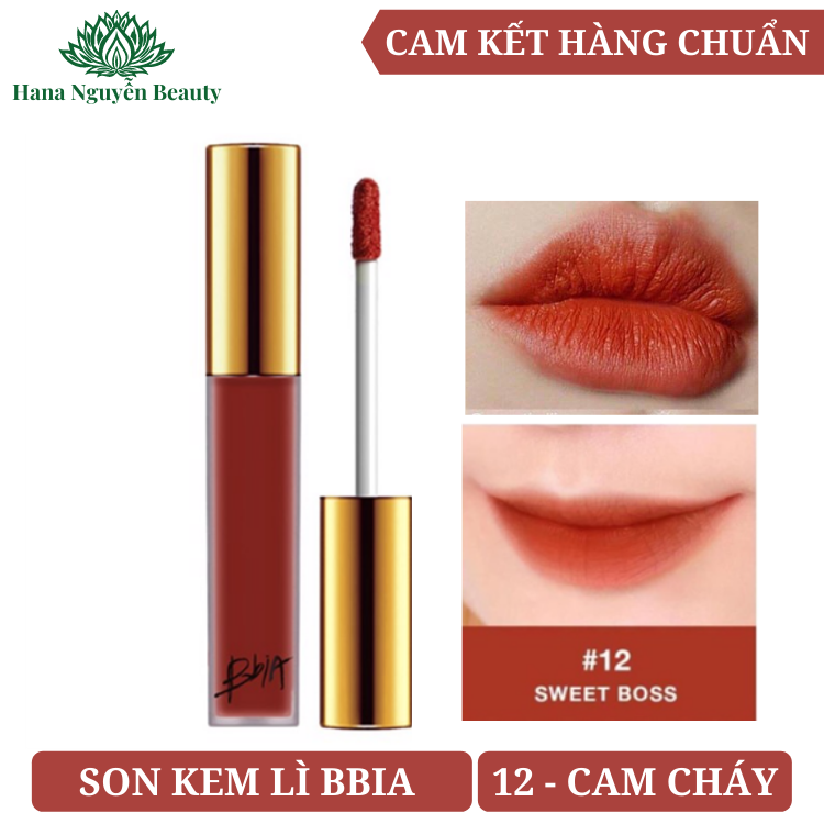 Son kem lì bbia last velvet lip tint màu số 12 sweet boss cam cháy