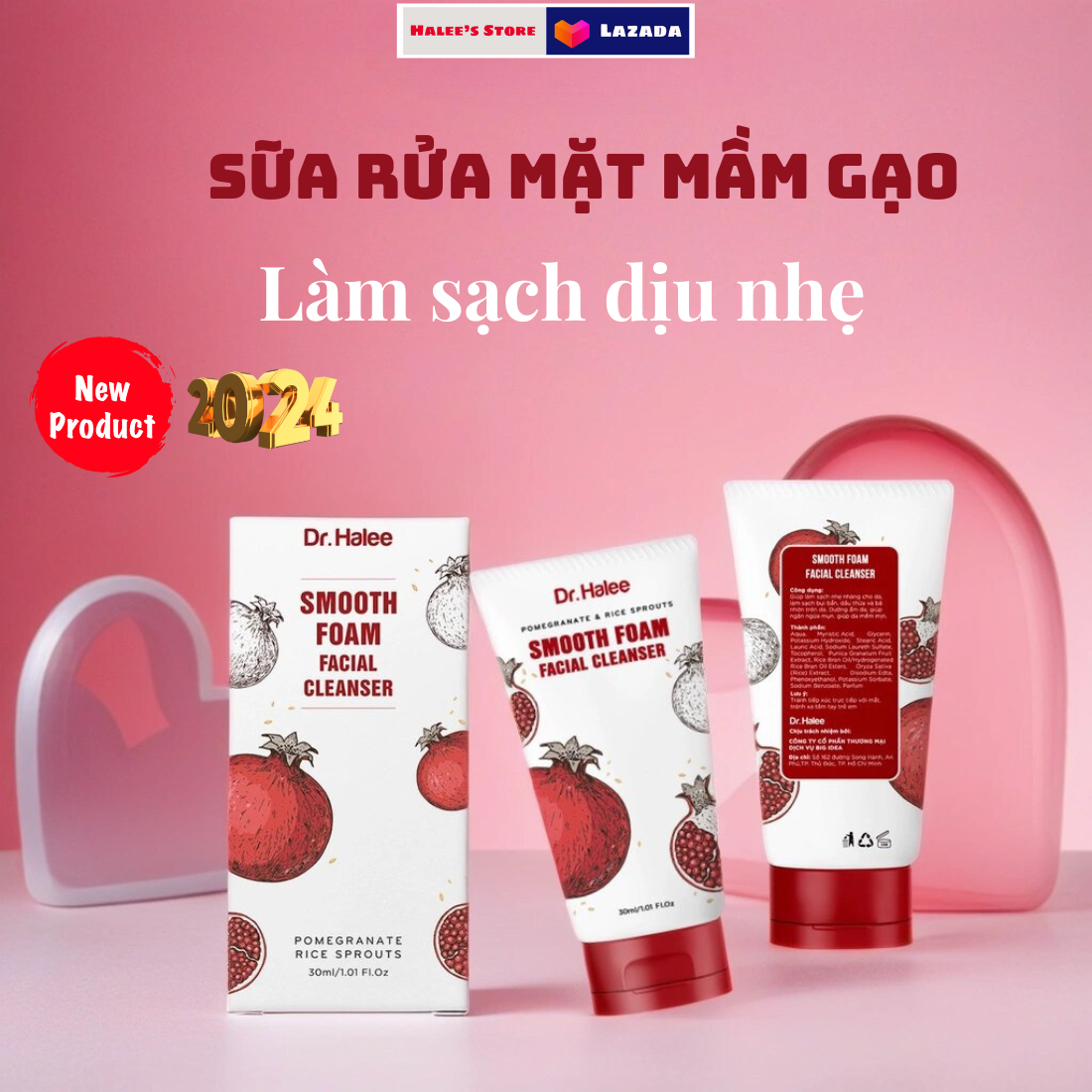 Sữa rửa mặt Lựu đỏ Mầm gạo Dr.Halee 30ml