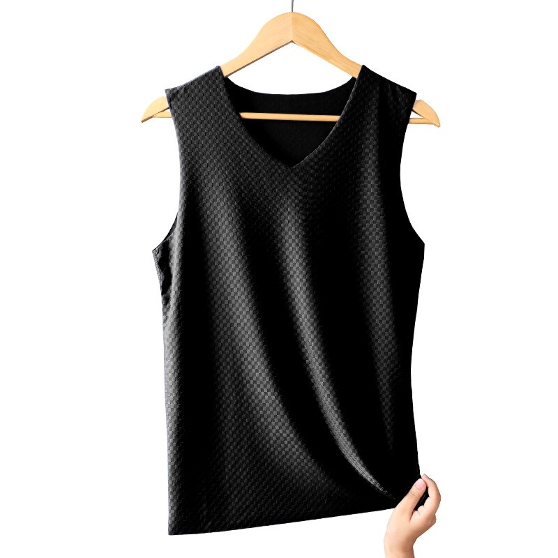 Men's Vest Ice Silk Seamless Men's Summer Slim V-neck T-shirt Youth Sports Sleeveless 190