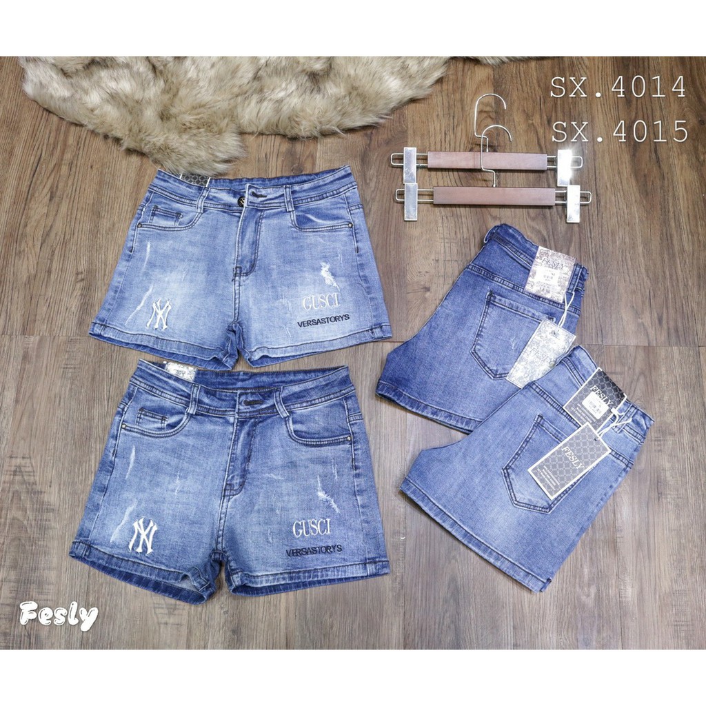 Quần Sooc Jeans Nữ Xanh Thêu Cạp Cao [ Ảnh Thật ]