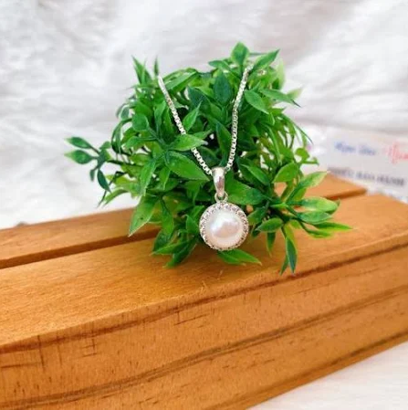 [HCM]Bộ dây chuyền bạc thật 100%  mặt ngọc trai nuôi nước ngọt đơn giản đẹp hàng shop chụp thật ngọc trai 10 ly ( trắng)