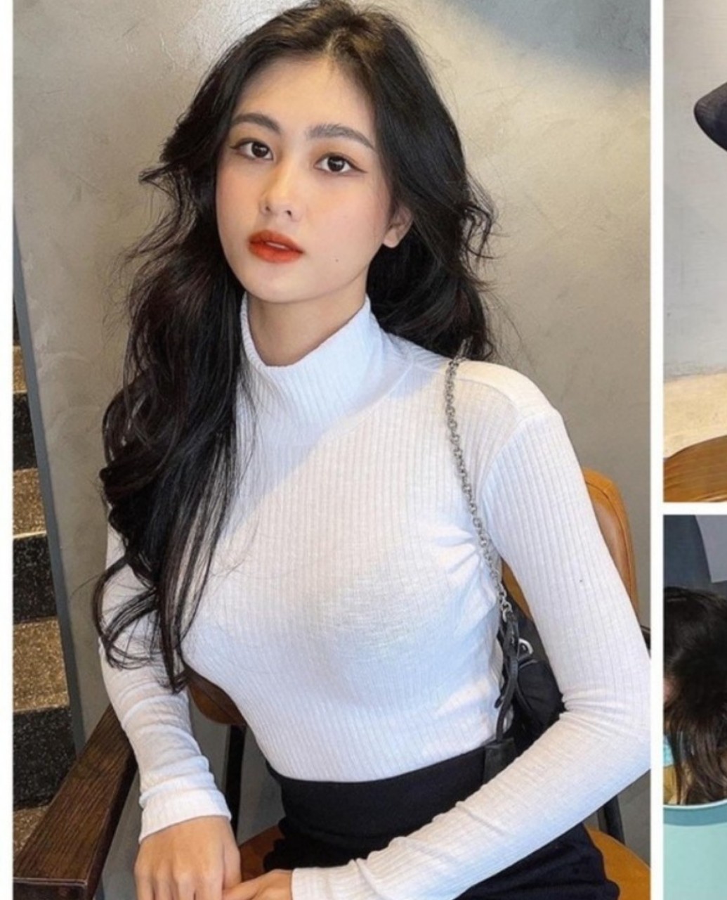 Áo croptop cổ cao, cổ lọ tay dài A23