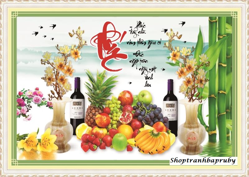 [HCM]Tranh thêu Chữ Phúc Mâm Ngũ Quả 53608 kích thước 73 x 52 cm