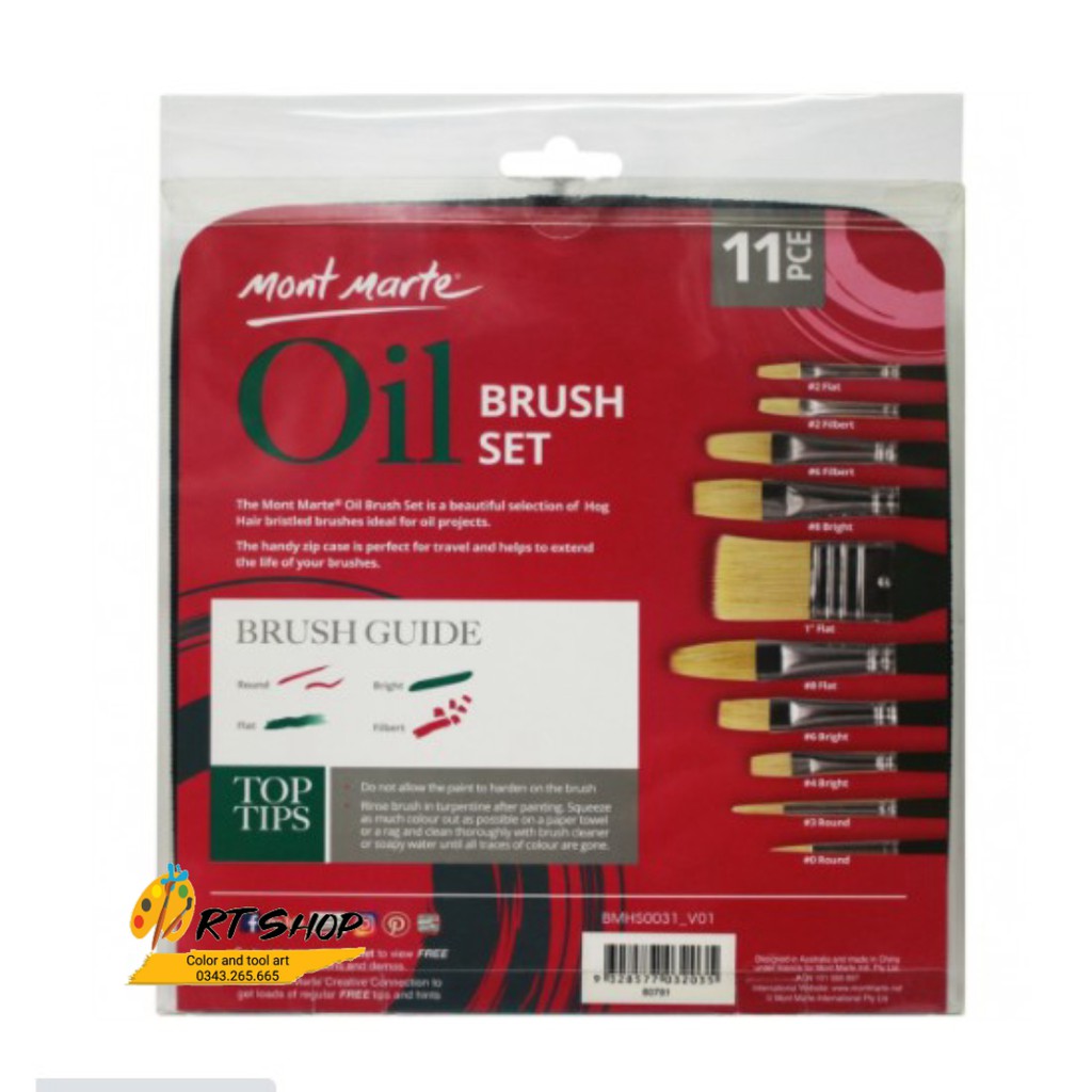 Set paint brush oil Mont Marte 10 tree