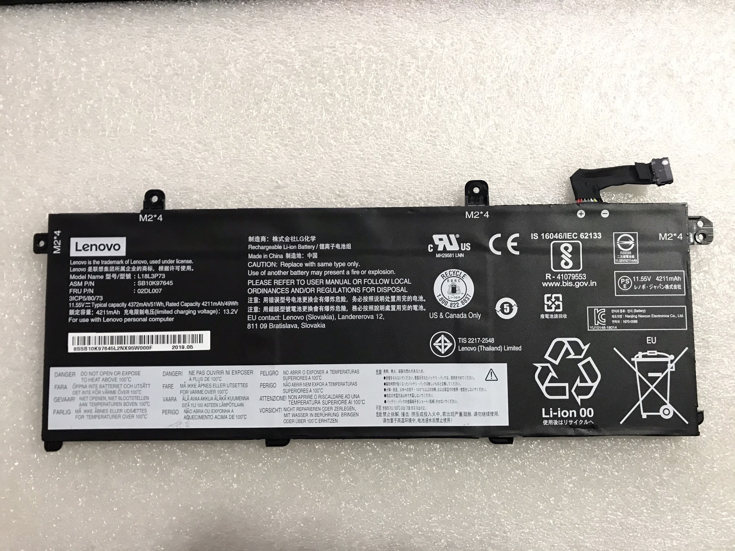 Pin laptop lenovo thinkpad t490 , l18l3p73, 02dl007 ,sb10k97645 , 51wh