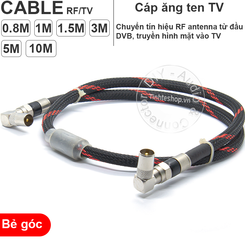 TV antenna signal cable DIY DVB T2 TV receiver 0.8M to 10M - With 2 perpendicular jacks