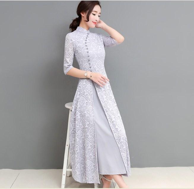HÀNG NHẬP - ÁO DÀI CÁCH TÂN REN HOA SIÊU SANG - SX09