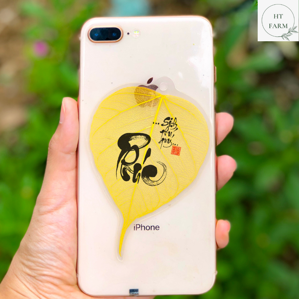 Lá Bồ Đề thư pháp - chữ Phúc (Cầu Bình An – Tài Lộc – May mắn, Ốp điện thoại, Hàng loại 1)