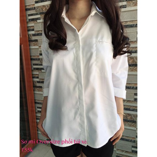 Sơ Mi Oversize trắng phối túi xẻ
