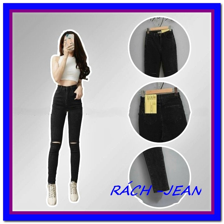 Quần jean nữ đen rách hai gối siêu xịn chất jean giãn siêu đẹp quần bò chẩn cho nàng siêu xịn 0c.10