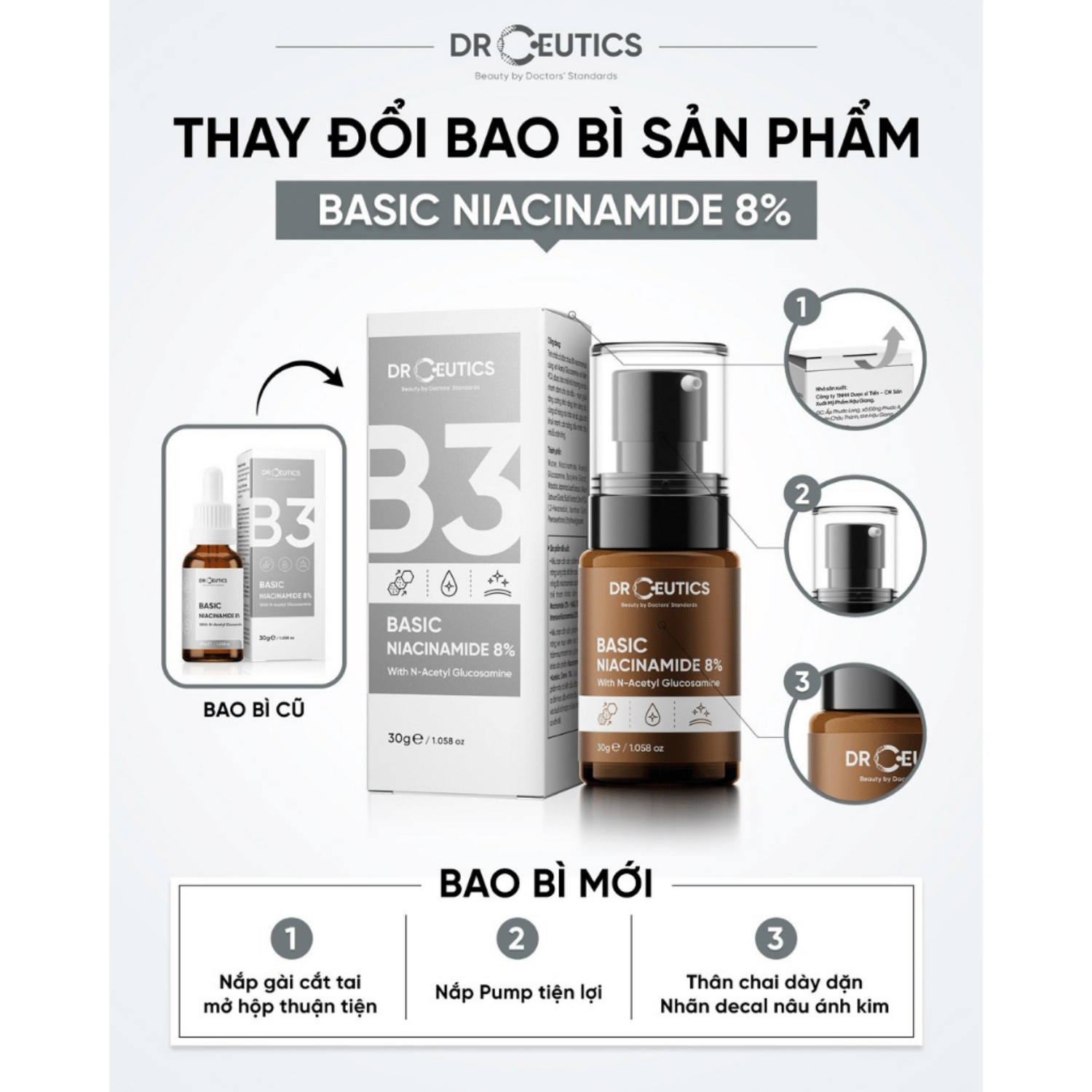 Tinh Chất Niacinamide Basic 8% DrCeutics Cho Da Dầu Mụn