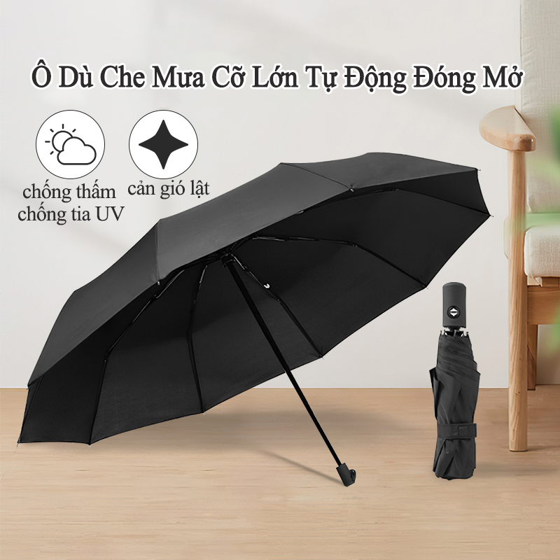 Ô Dù Che Mưa Đi Nắng Gấp Gọn Tự động Bật mở Phủ lớp Chống Tia UV,Dù Che Mưa Che Nắng Cầm Tay 8 Nan