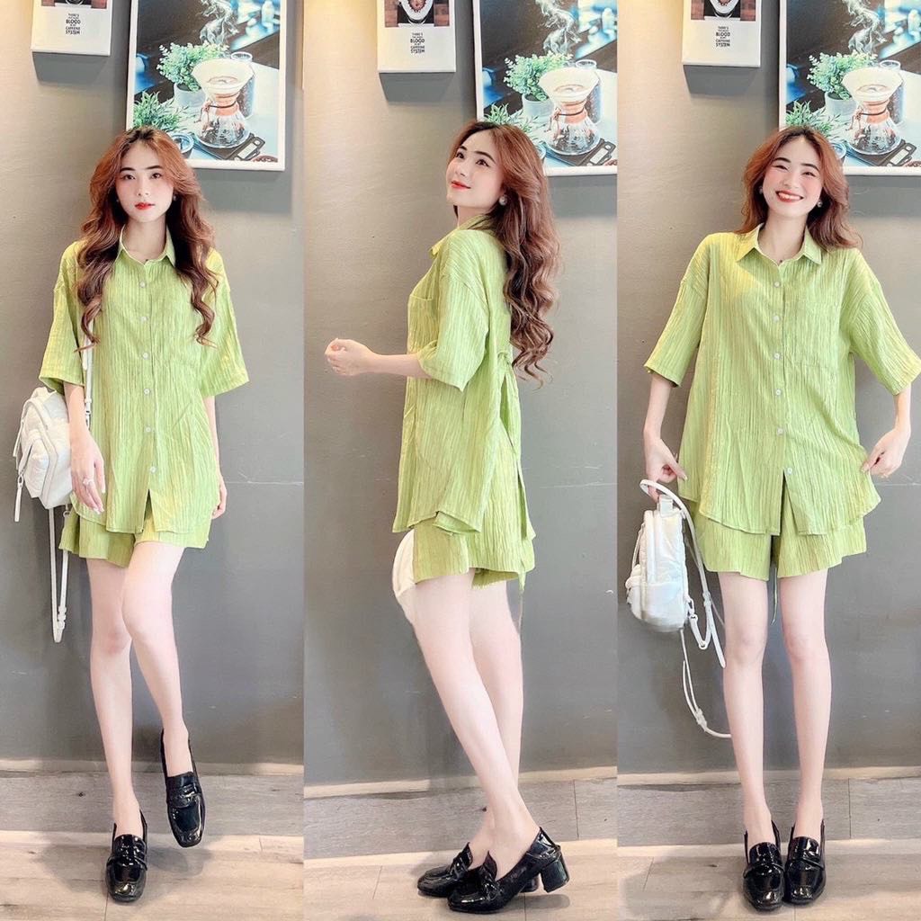 Set Bộ Nữ Áo Somi thắt lưng kèm quần