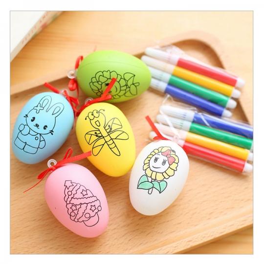 Combo 5 quả trứng tô màu cho bé + 4 Bút màu