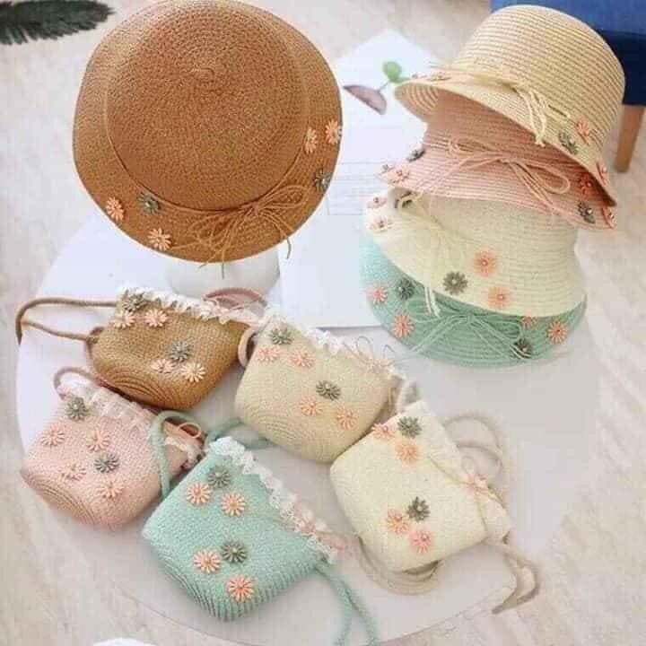 Mũ cói hoa trà cho người lớn - sọc ngang