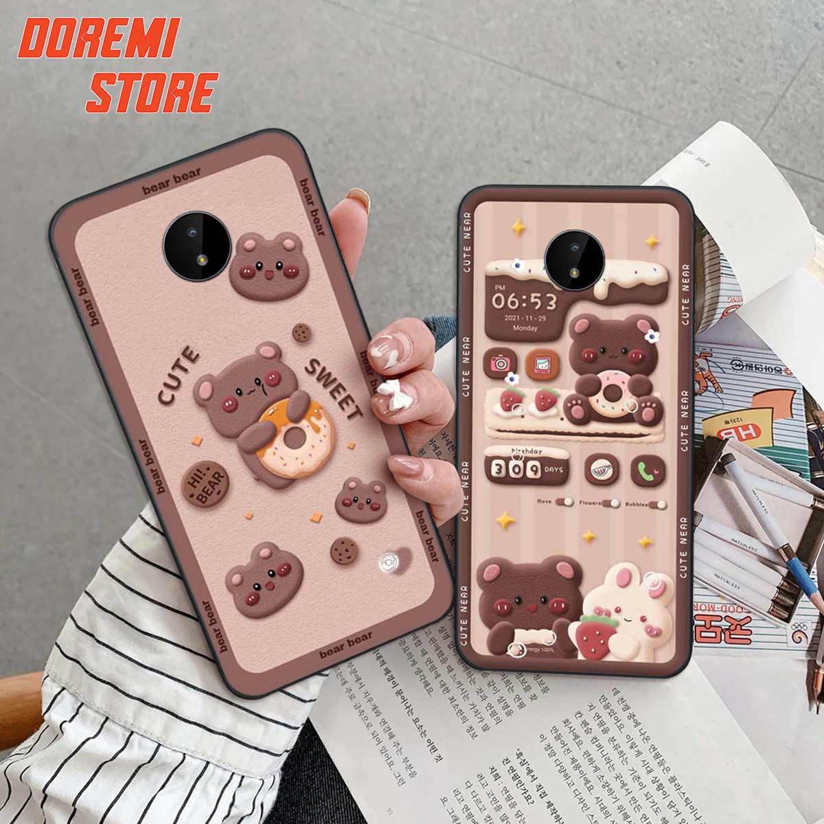 Ốp lưng điện thoại Nokia C10 / C20 hình trái tim, gấu bear, kaws, bape, họa tiết thời trang, ốp lưng rẻ bền đẹp