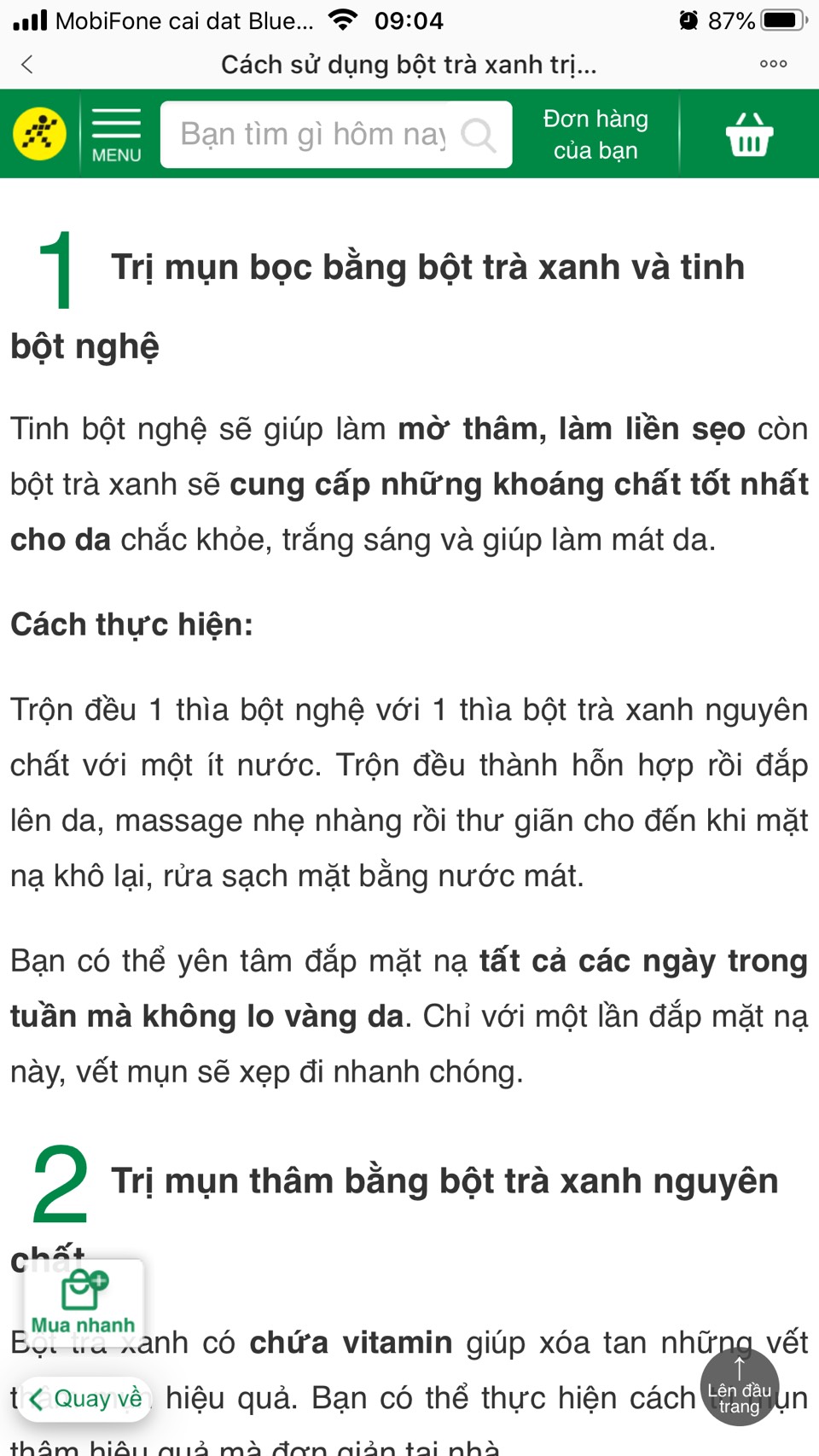 Bột trà xanh đắp mặt nguyên chất - Giảm Mụn trắng da