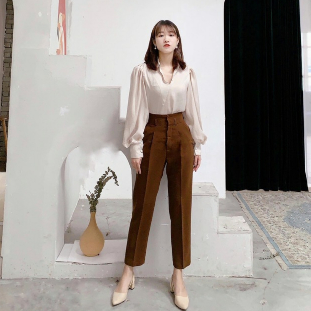 [HCM]Áo sơ mi nữ cổ V lụa tuyết cao cấp