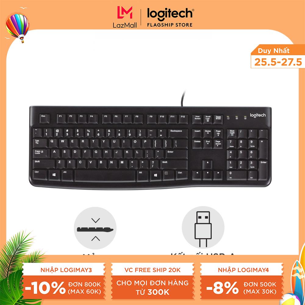 [Nhập LOGIMAY4 giảm 08% đơn từ 500K] Bàn phím có dây Logitech K120 - Bền bỉ, chống tràn, có thể điều chỉnh góc độ gõ, kích thước đầy đủ có phím số