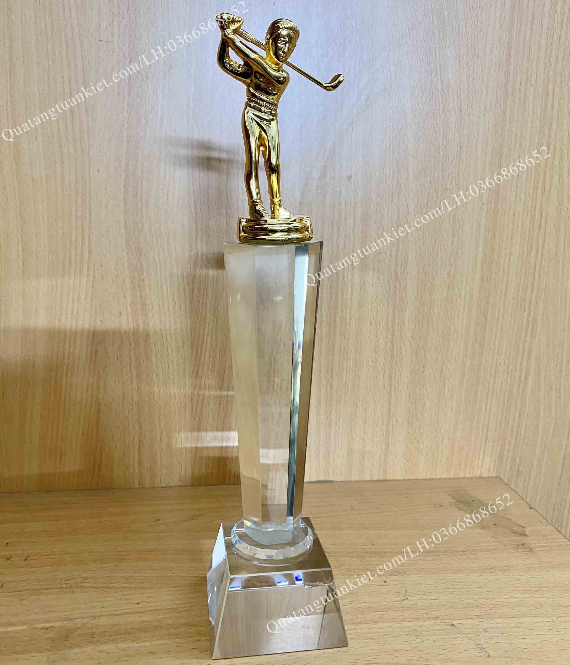 Cúp pha lê golf người kim loại mạ vàng