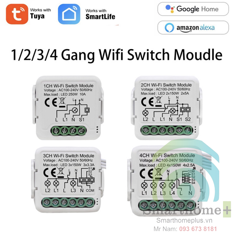 Công Tắc Module Wifi Hỗ Trợ Công Tắc Tay Tuya CH