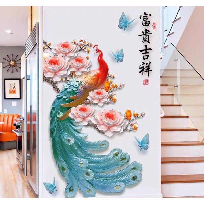 Decal dán tường bình hoa và công trang trí phòng khách