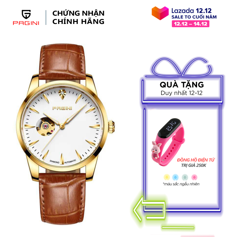 Đồng Hồ Cơ Nam PAGINI Automatic Dây Da Cao Cấp Siêu Bền - FullBox
