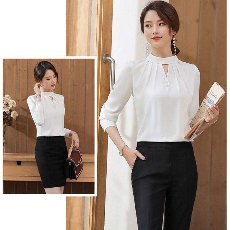 Áo Sơ Mi Trắng Cổ Lọ T-SM0KN8 (Trắng)