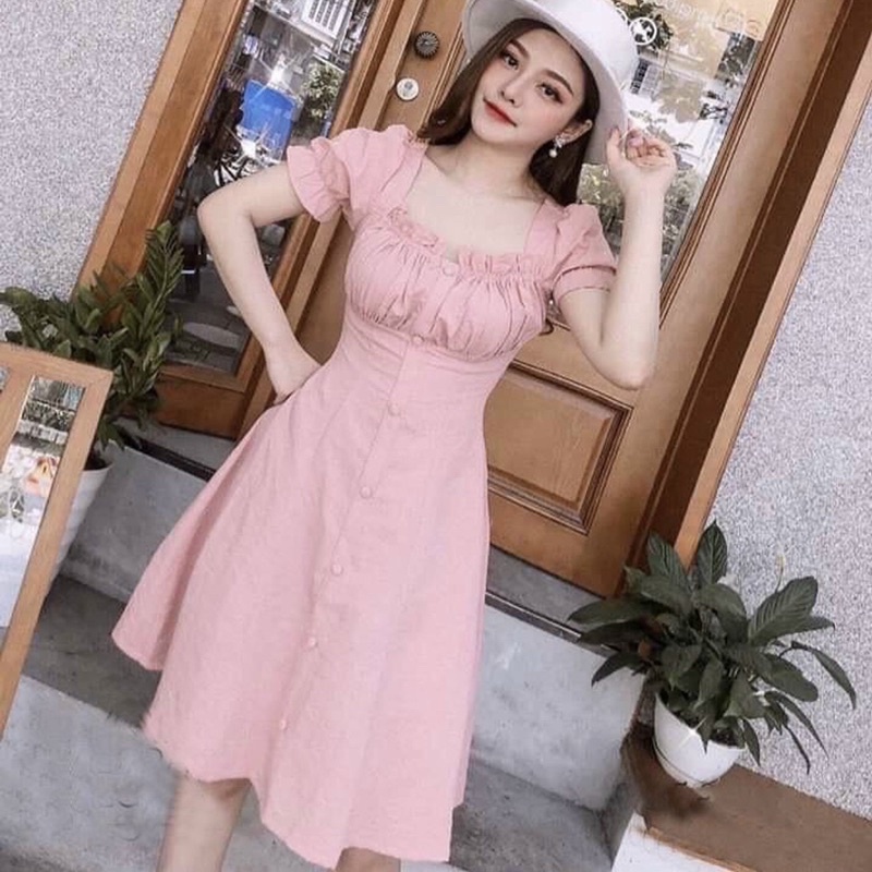 ĐẦM XÒE TAY BO NHÚN NGỰC  (có 3 màu) MS55