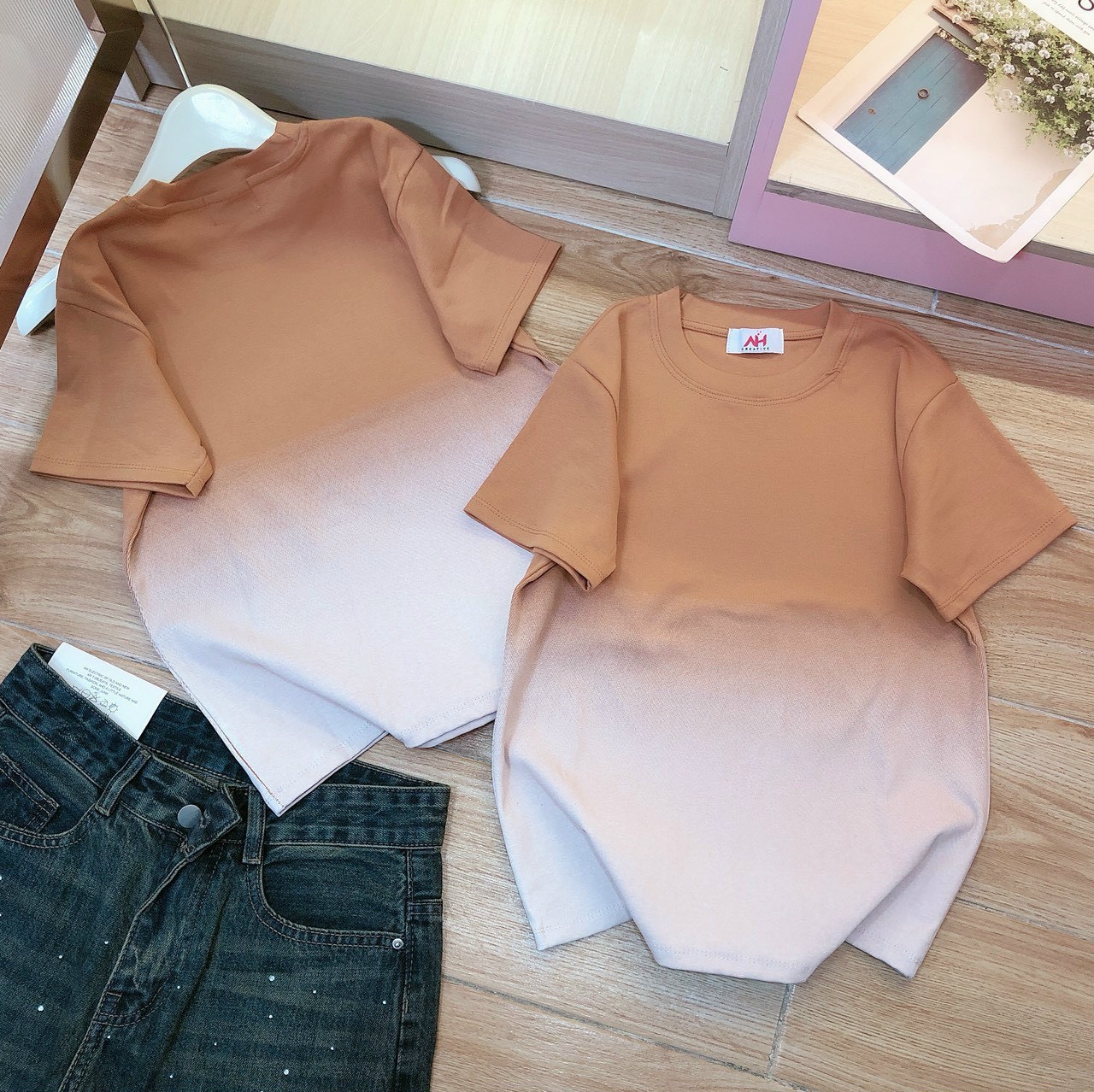 Áo thun dáng ôm nữ loang màu ( Mã Loang Trơn phom ôm )