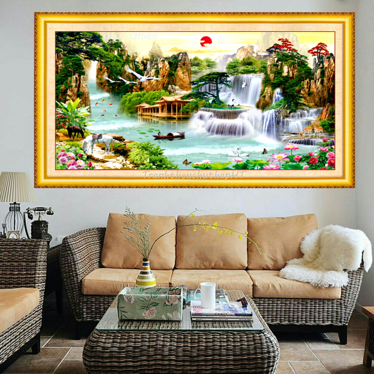 [HCM]Tranh thêu chữ thập Phong cảnh sơn thủy hữu tình LV3308-160*72cm - tự thêu